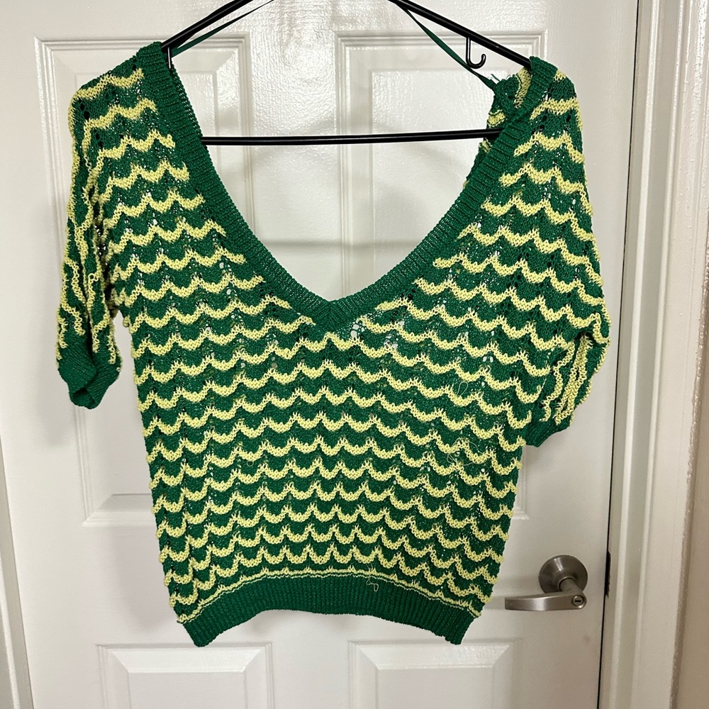 Zara Green Knit Off the Shoulder Top